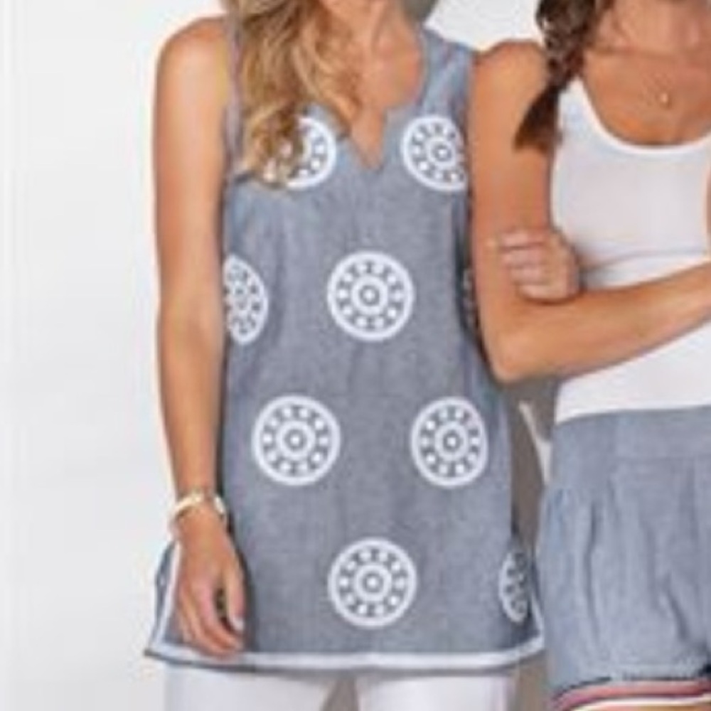 Mudpie Gigi Embroidered Chambray Tunic EUC Size M